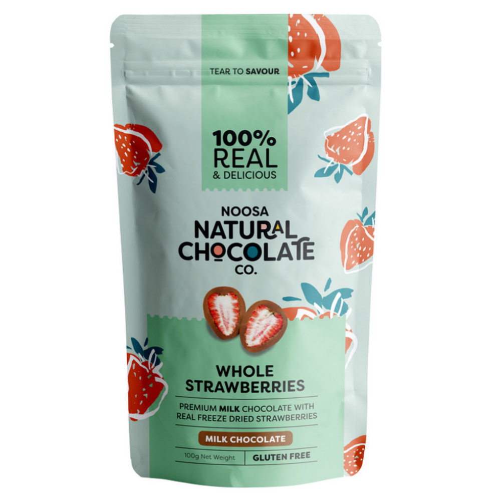 Noosa Natural Chocolate Co. Milk Chocolate Whole Strawberries 100g